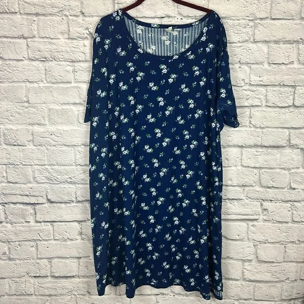 Flora Nikrooz Womens Averie Floral Print Sleep Shirt Nightgown,βNavy, 2X